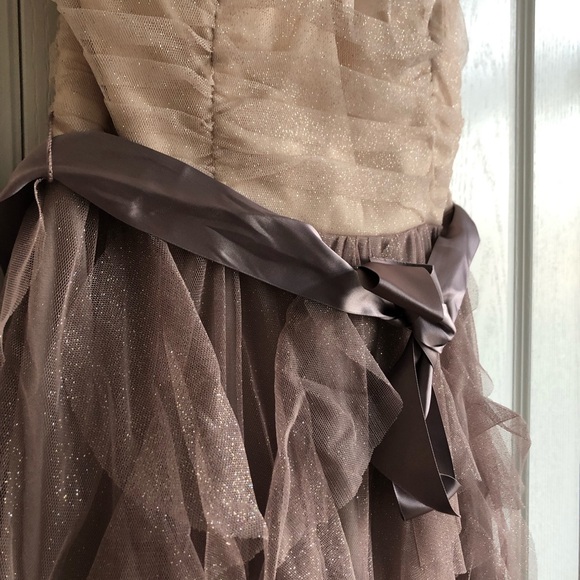 Sparkly Beige Strapless Party Mini Dress - Picture 2 of 4